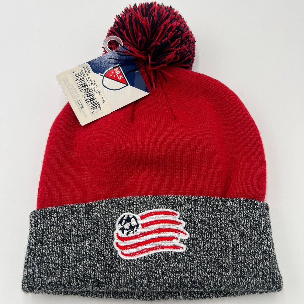 MLS New England Revolution‎ Red Cuffed Pom Beanie Hat Retro Kick Logo OSFM NEW